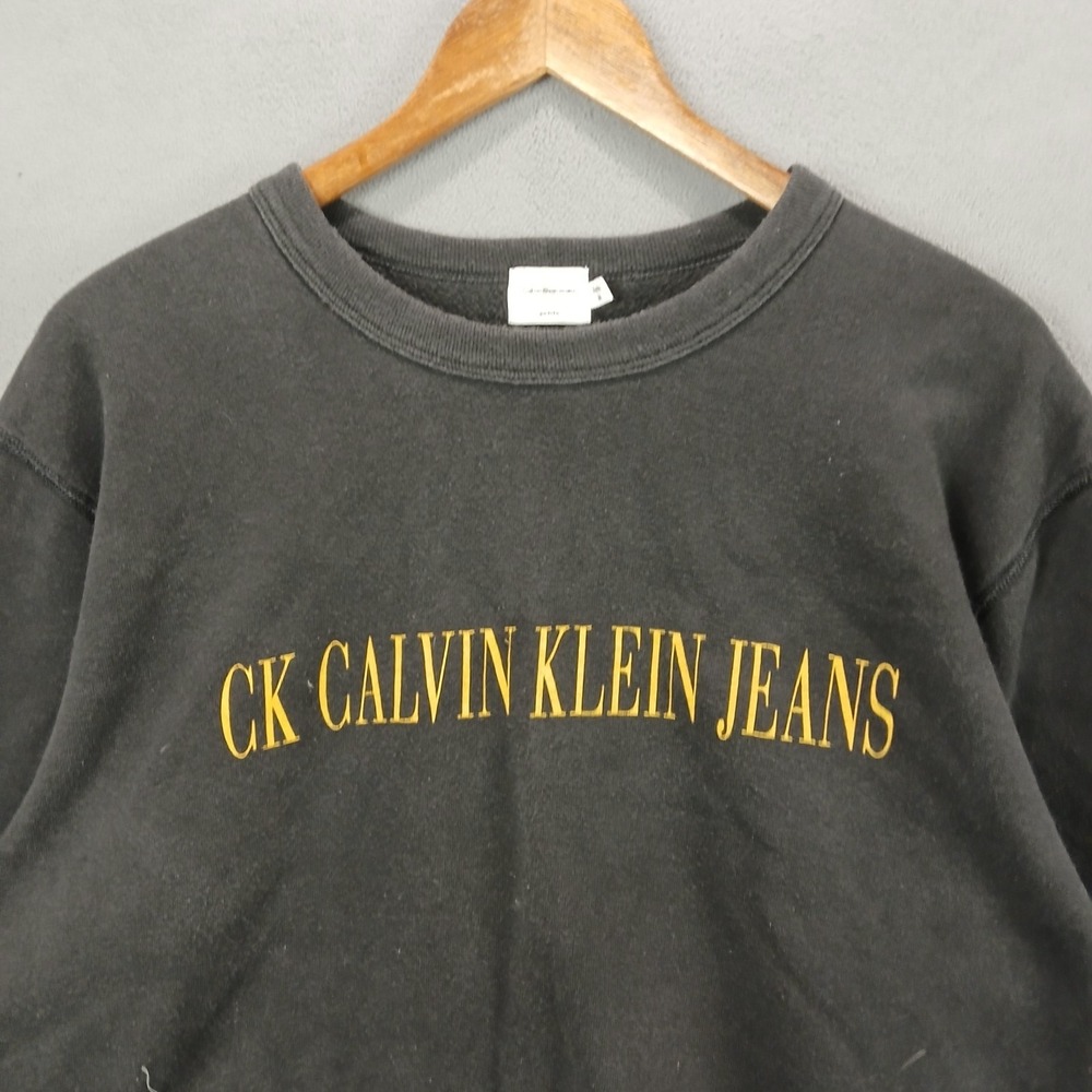 Vintage Calvin Klein Jeans Sweatshirt Women PM Black Cotton Logo Fleece Lined - Picture 3 of 8